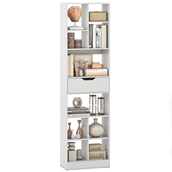 Giantex Bookcase, Tall Freestanding Storage Organizer, Open Bookshelf Display Rack, White
