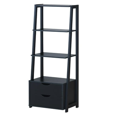 Giantex Bookshelf Ladder Rack, 4 Tier Wood Storage Display Shelving, Storage Organizer w/Drawers, Bathroom Cabinet, Plant Flower Stand, Furniture Home Office(1)