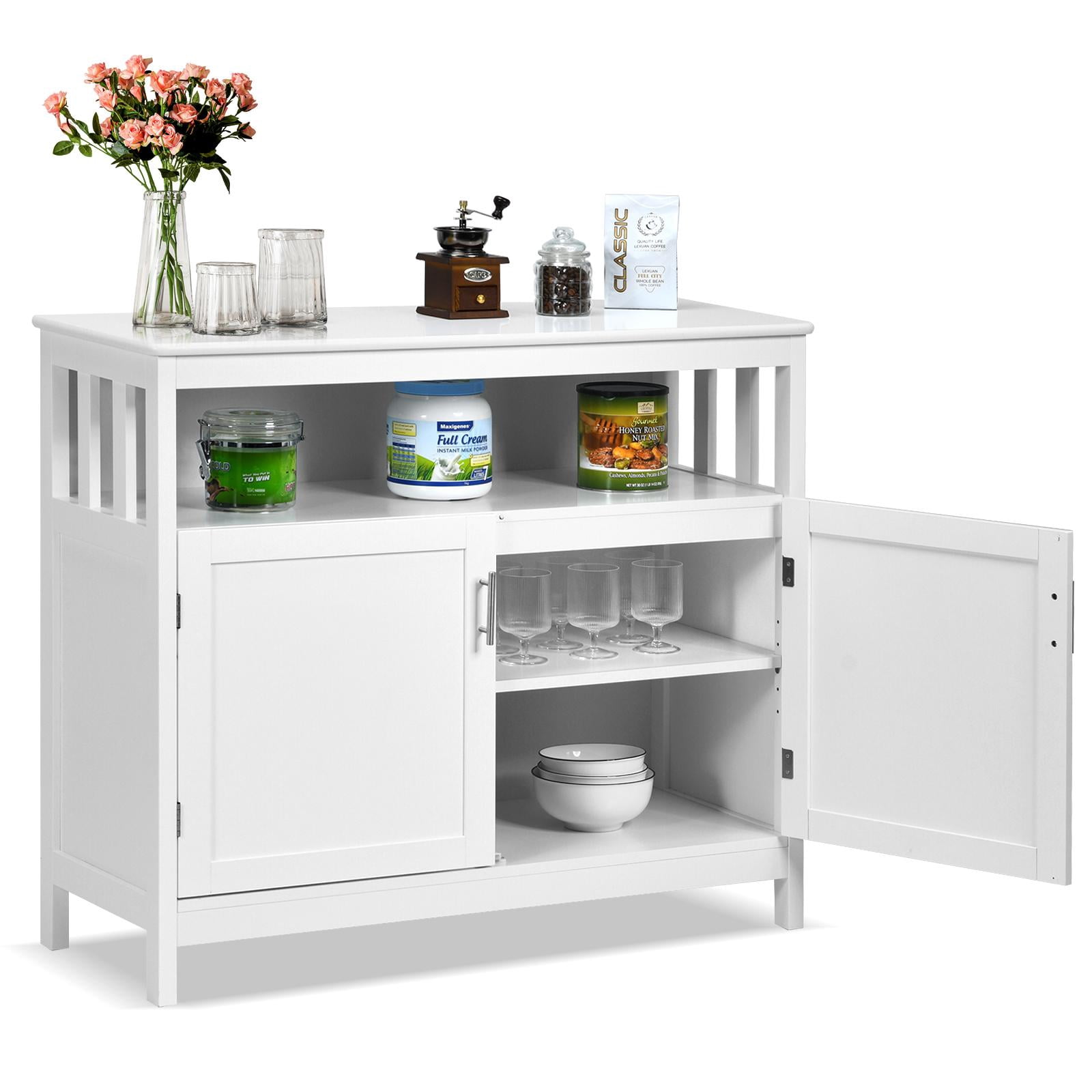 Giantex Farmhouse Bar Cabinet With Wine Rack - 9-Bottle Storage, Adjustable Shelves Walnut Finish