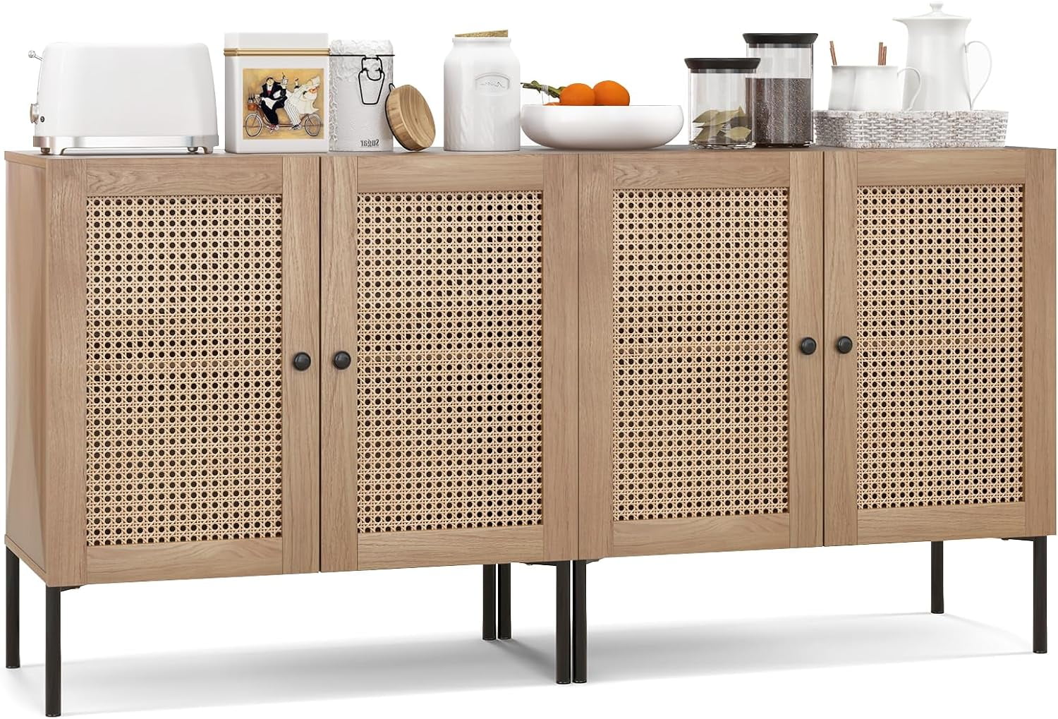 Giantex Buffet Cabinet, Wood Sideboard Storage Cabinet with Rattan Door ...