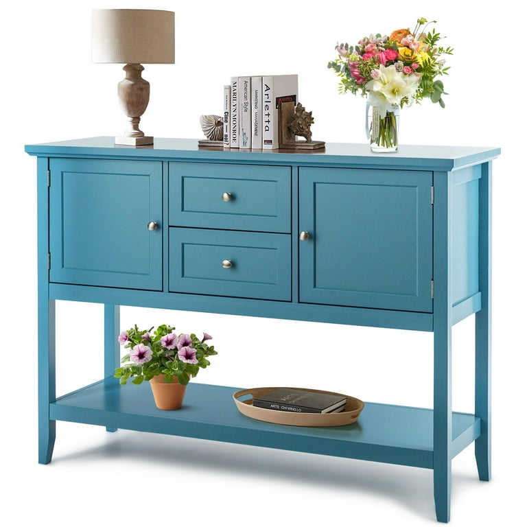 Giantex Buffet Sideboard Wood Console Table w 2 Drawers and 2 Storage Cabinets Ideal for Living Room Kitchen Dining Room Hallway Blue