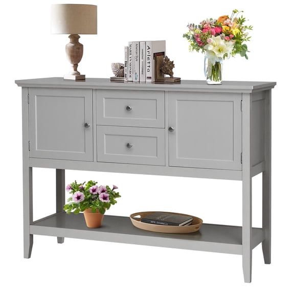 Giantex Buffet Sideboard, Wood Console Table w/2 Drawers and 2 Storage Cabinets, Ideal for Living Room Kitchen Dining Room Hallway, Gray
