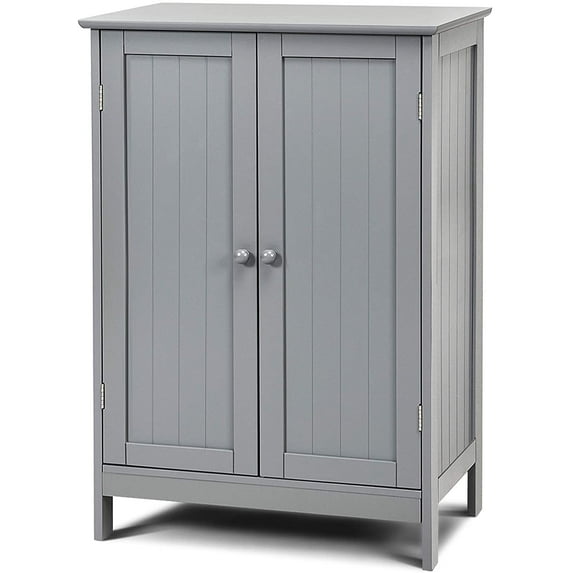 Giantex Bathroom Floor Cabinet, Wooden Freestanding Storage Cabinet with Double Doors, Suitable for Bathroom, Living Room, Bedroom, Entryway