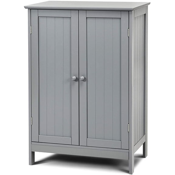 Giantex Bathroom Floor Cabinet, Wooden Freestanding Storage Cabinet with Double Doors, Suitable for Bathroom, Living Room, Bedroom, Entryway
