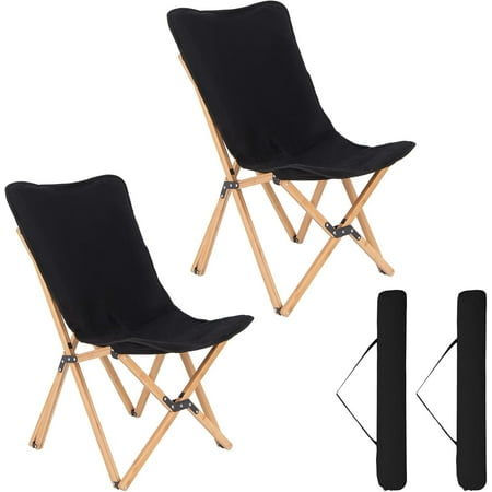 Giantex Camping Chairs 2 Pack, Folding Beach Chairs for 330lbs, Outdoor Butterfly Chair, Portable Lawn Chairs for Picnic Fishing Hiking Mountaineering, Lightweight Bamboo Frame No Assembly (Black)