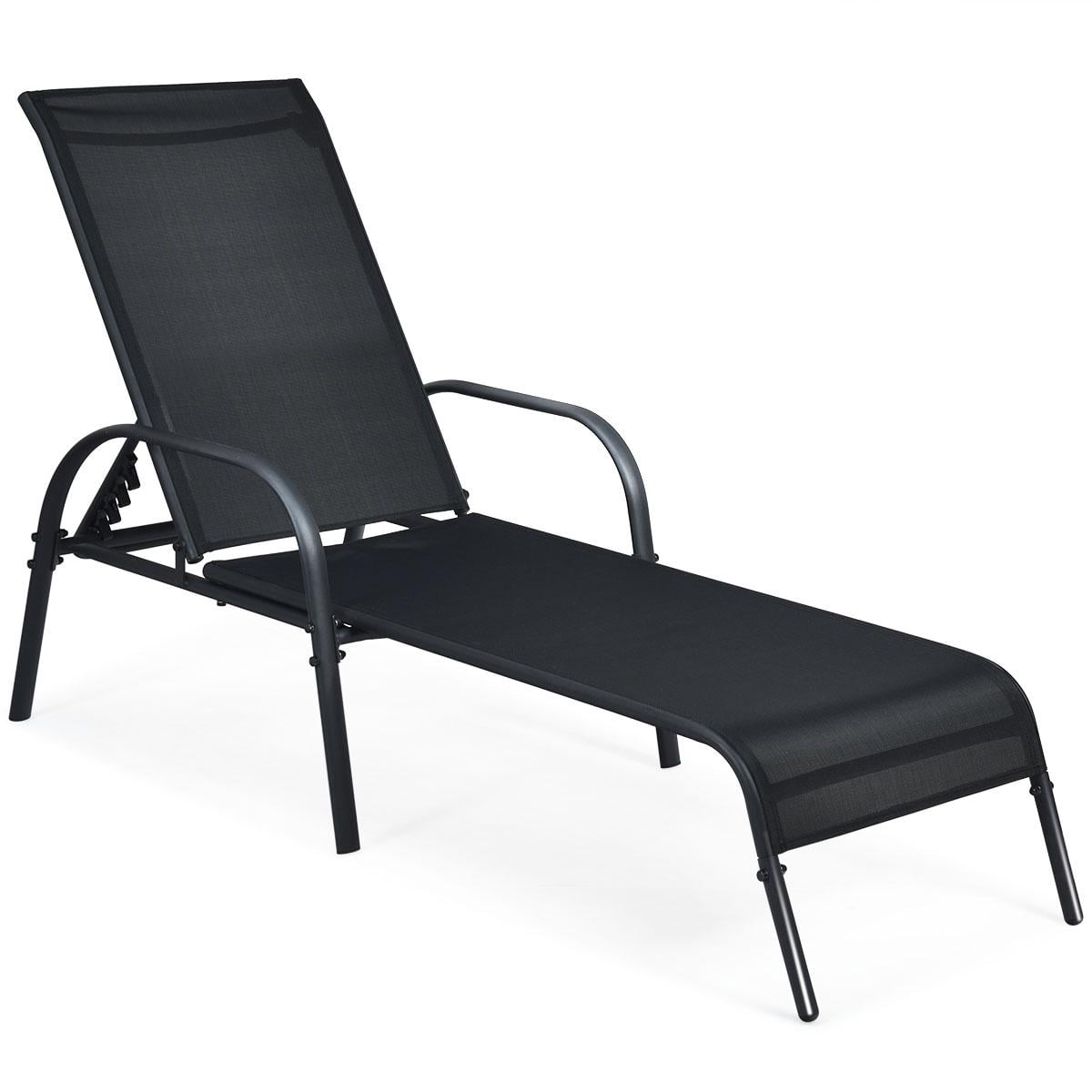 Giantex Chaise Lounge Chair Adjustable Reclining Lounge Chairs Folding Recliners Patio Furniture for Backyard Lawn Black