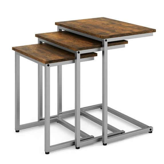 Giantex Classical Nesting End Table, 3pcs Stacking Coffee Table, Living Room Night Table with Metal Frame, Space Saving, Easy Assembly, Accent Furniture, Rustic Brown