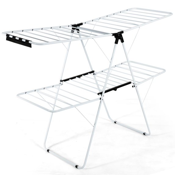 Giantex Clothes Drying Rack, Foldable 2-Level Laundry Drying Rack w/Height-Adjustable Wings, Standing Large Drying Rack