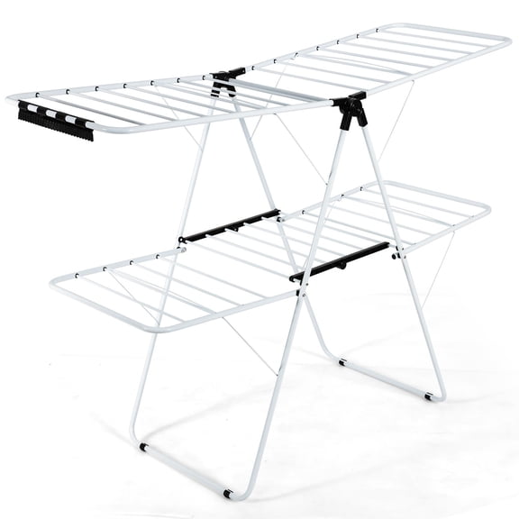 Giantex Clothes Drying Rack, Foldable 2-Level Laundry Drying Rack w/Height-Adjustable Wings, Standing Large Drying Rack