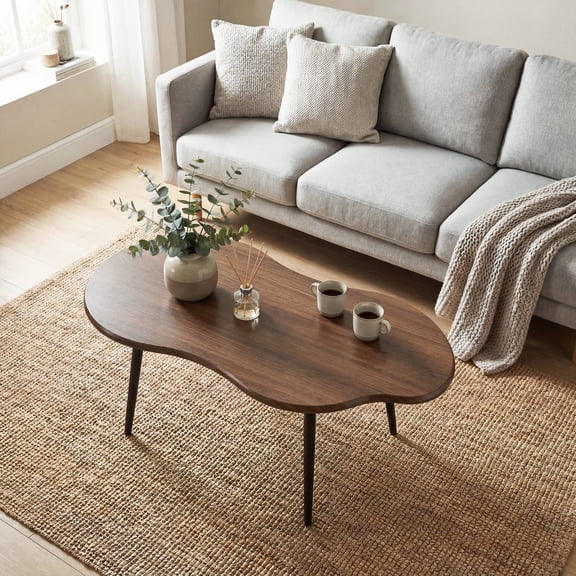 Giantex Cloud Coffee Table, Modern Irregular Easy Assembly Center Table, Tea Table, Walnut