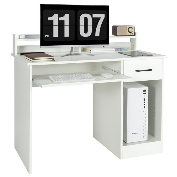 Giantex Computer Desk, Home Office Desk w/Adjustable Shelf & Keyboard Tray, tudy Writing Desk, White