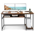 thumbnail image 1 of Giantex Computer Desk, PC Gaming Table w/Power Outlet & USB Ports for Home Office, Brown, 1 of 6