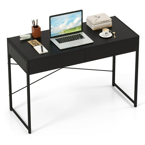 Giantex Computer Desk w/Drawers, Industrial Study Writing Desk for Home Office, Black