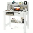 thumbnail image 1 of Giantex Computer Desk w/Hutch, Home Office Desk w/Power Outlets & USB Ports, Modern Laptop PC Table, White, 1 of 9