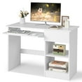 thumbnail image 1 of Giantex Computer Desk w/Keyboard Tray, Home Office Desk w/Cable Hole, Study Desk, Modern Writing Workstation, White, 1 of 8