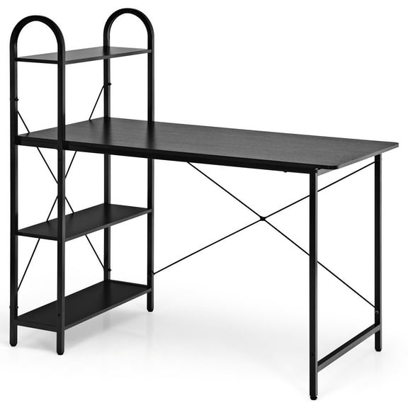 Giantex Computer Desk w/Reversible Storage Shelf, 48”Laptop Sturdy Writing Table, Large Home Office Workstation, Black