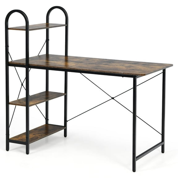 Giantex Computer Desk w/Reversible Storage Shelf, 48”Laptop Sturdy Writing Table, Large Home Office Workstation, Brown