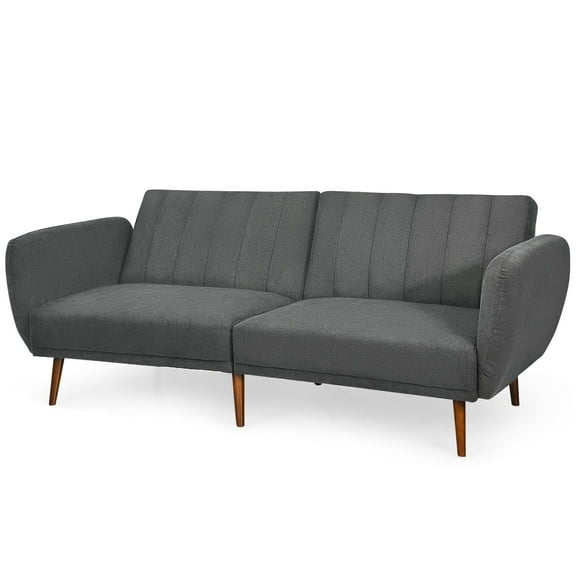 Giantex Convertible Futon Sofa Bed, Modern Linen Fabric Loveseat w/Split & Adjustable Back, Sofa Couch Sleeper for Home Office, Gray