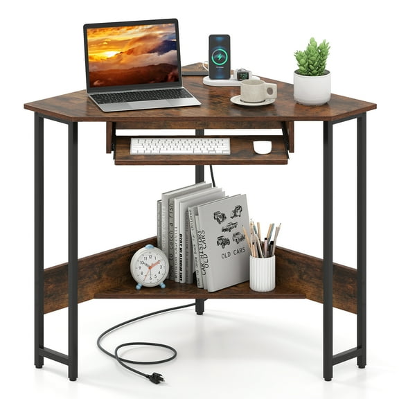 Giantex Corner Writing Desk, Industrial Small Side Computer Table for Small Space