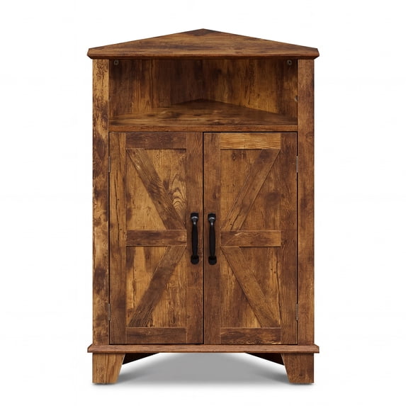 Giantex Corner Storage Cabinet, 2-Door Sideboard Organizer, Space-Saving Corner Shelf, Brown