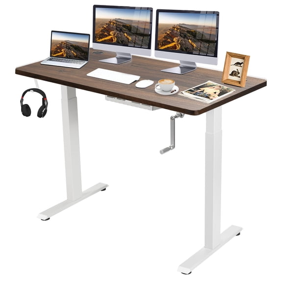 Giantex Crank Height Adjustable Standing Desk, Sit Stand Computer Desk w/ Folding Crank, 48 Inch Stand up Computer Workstation w/ Solid One-piece 1" Table Top for Home & Office