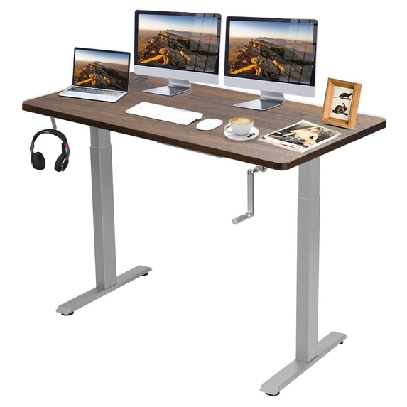 Giantex Crank Height Adjustable Standing Desk, Sit Stand Computer Desk w/ Folding Crank, 48 Inch Stand up Computer Workstation w/ Solid One-piece 1" Table Top for Home & Office