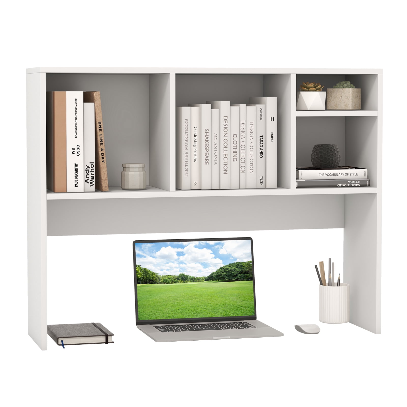 Giantex Desk Hutch, 2-Tier Desktop Organizer Shelf for Computer Desk, Wide Wooden Table Top Bookshelf, Countertop Storage Rack, White