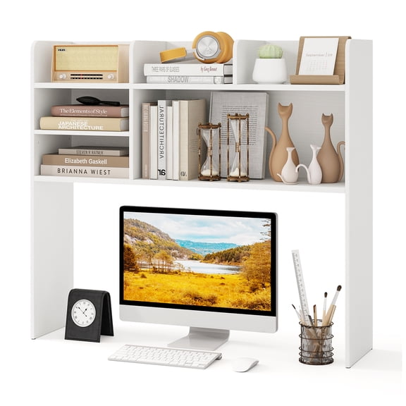 Giantex Desktop Bookshelf, Desk Hutch Shelf for Computer Monitor, 3-Tier Display Storage Rack, White