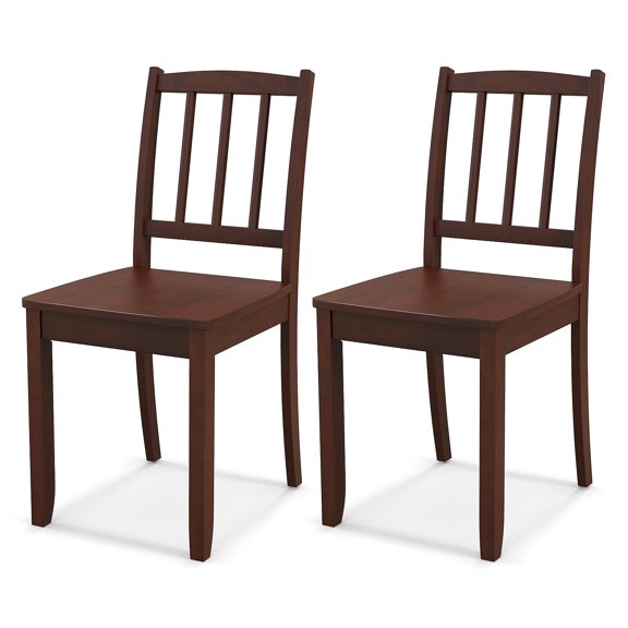Giantex Dining Chair Set of 2, Kitchen Side Chairs w/Slatted Backrest, Armless Dinette Chairs, Brown