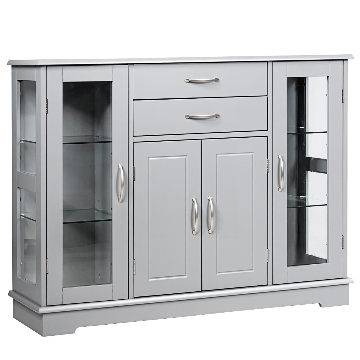 Gray Tempered Glass and MDF Sideboard Buffet Cabinet with Drawers