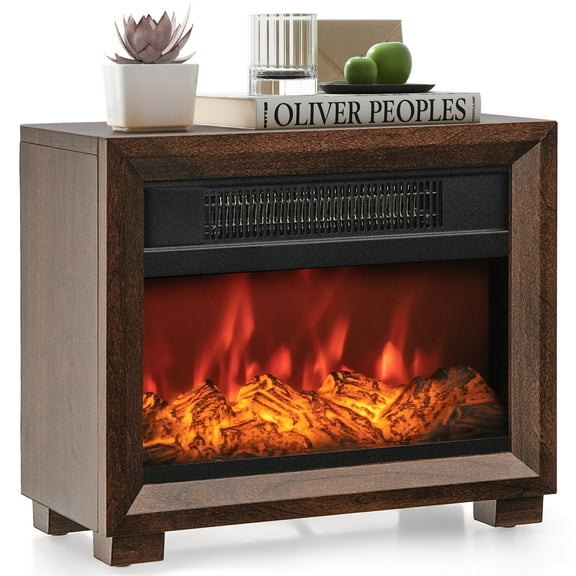 Giantex Electric Fireplace Heater, 1400W Mini Wooden Tabletop Fireplace,  5000 BTU Portable Desktop Fireplace
