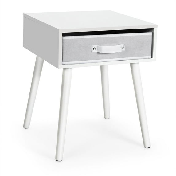 Giantex End Table, Accent Bedside Table W/ 1 Removable Fabric Drawer, ultipurpose for Living Room, Bedroom, Sofa Side Small Space Nightstand, White