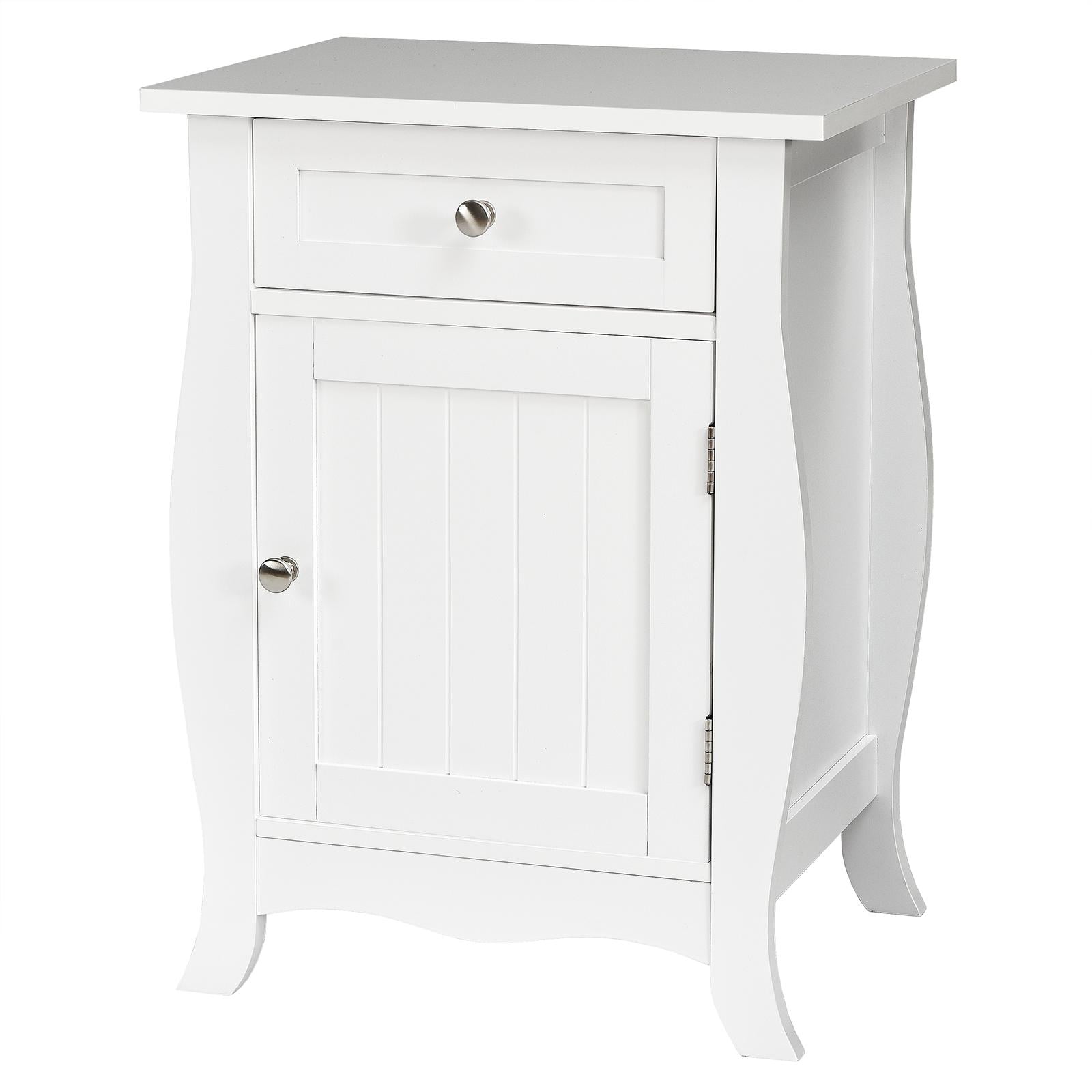 White MDF 1-Drawer Nightstand with Cabinet Storage