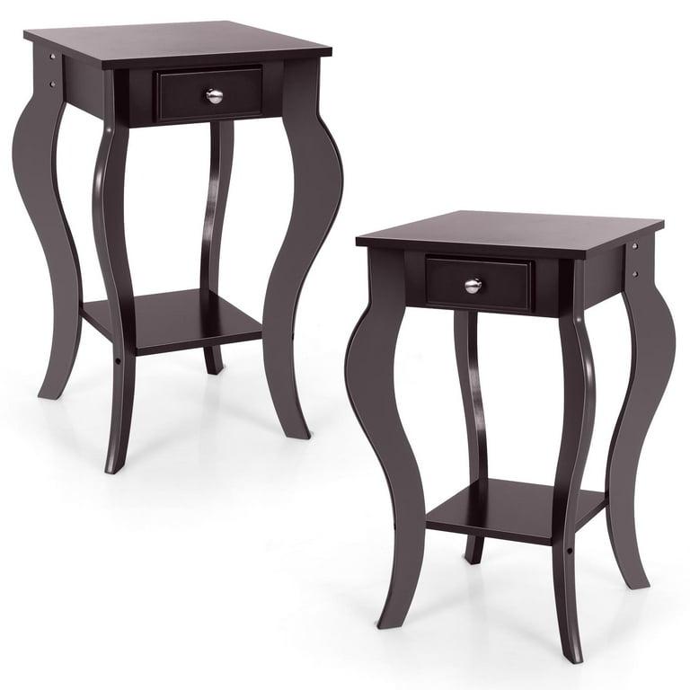 Giantex End Table Nightstand w Drawer Shelf Accent Sofa Side Table w Curved Legs 2 Tier Bedside Table Home Furniture 2 Brown