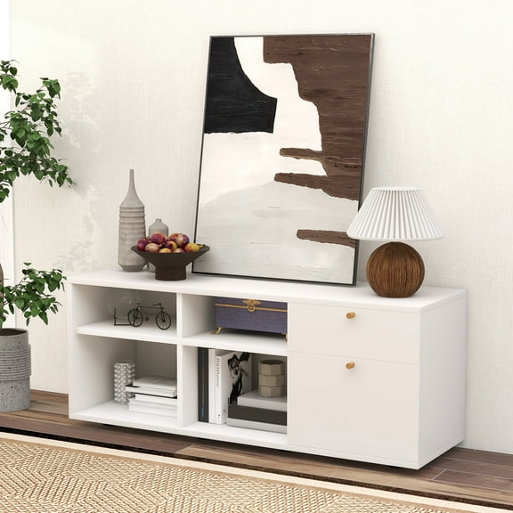 Giantex Entertainment Center, Modern TV Console Cabinet w/Adjustable Feet, Media TV Storage Cabinet