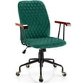 thumbnail image 1 of Giantex Ergonomic Swivel Adjustable Home Office Chair, Upholstered Velvet Leisure Chair w/Rubber Wood Armrests, Green, 1 of 8