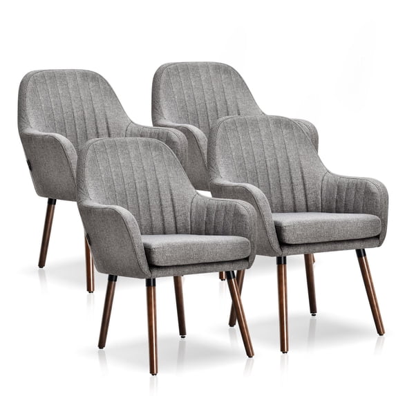 Giantex Fabric Dining Chairs, Leisure Upholstered Arm Chair w/Thick Sponge Seat, Padded Accent Chair for Home(Gray 4)