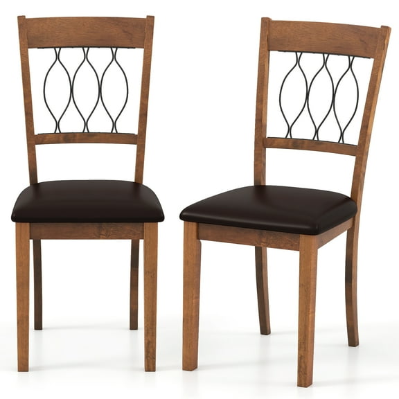 Giantex Farmhouse Dining Chairs Set of 2, Modern Kitchen Chairs w/Elegant Hollowed backrest, Upholstered Seat, Walnut