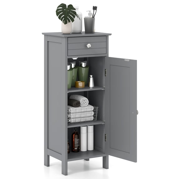 Giantex Floor Storage Cabinet, Multifunctional Freestanding Bathroom Storage Cabinet with Two Adjust Shelves, Ideal for Bathroom, Living Room or Bedroom (Grey)
