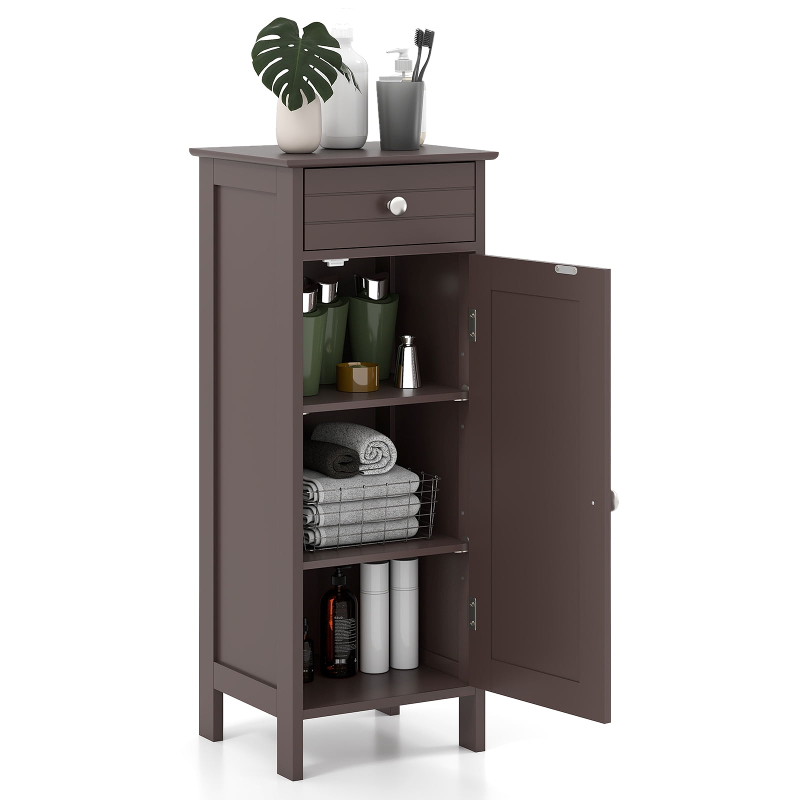 Giantex Floor Storage Cabinet, Multifunctional Freestanding Bathroom Storage Cabinet with Two Adjust Shelves, Ideal for Bathroom, Living Room or Bedroom,  (Brown)