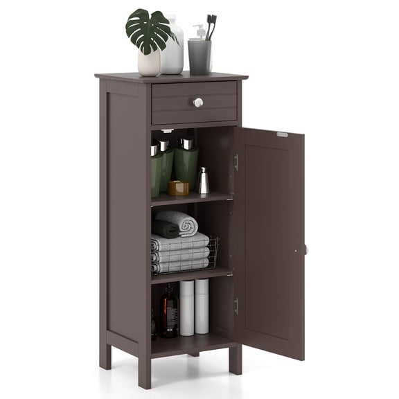 Giantex Floor Storage Cabinet, Multifunctional Freestanding Bathroom Storage Cabinet with Two Adjust Shelves, Ideal for Bathroom, Living Room or Bedroom, (Brown)