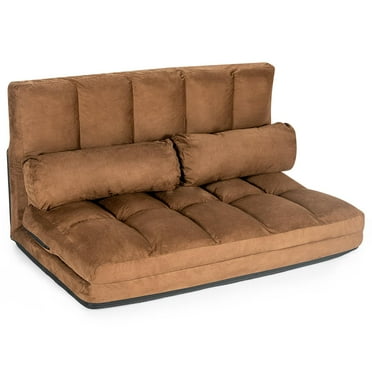 Giantex Foldable Floor Sofa, 6-Position Adjustable Lounge Couch w/2 Pillows, Modern Mattress Video Gaming Lazy Man Suede Floor Seating Sofa for Bedroom, Living Room, Brown