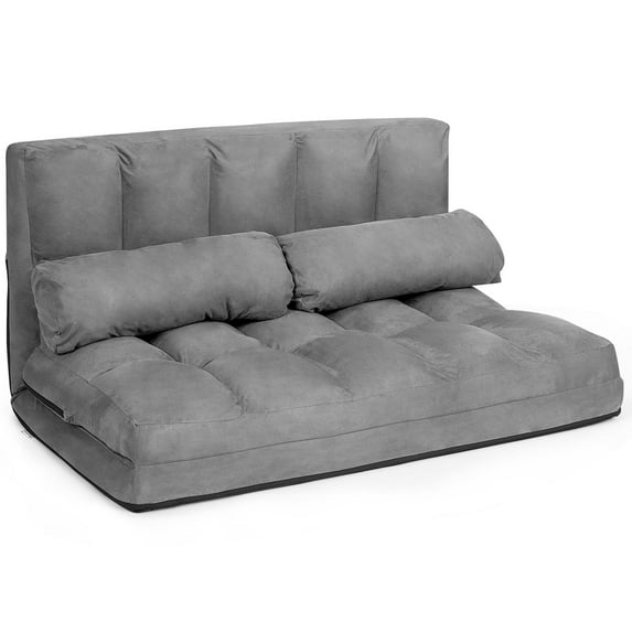 Giantex Modern Suede 6 Position Adjustable Convertible Sofa with Pillows, Gray
