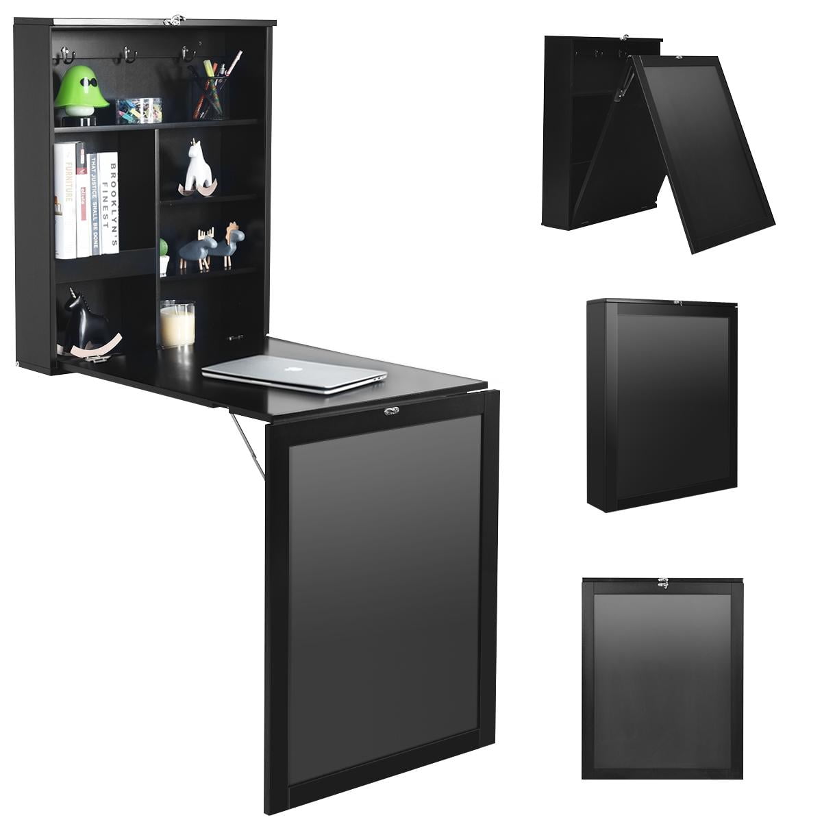 Giantex Folding Desk Wall Mounted Fold Out Desk w Storage Shelves