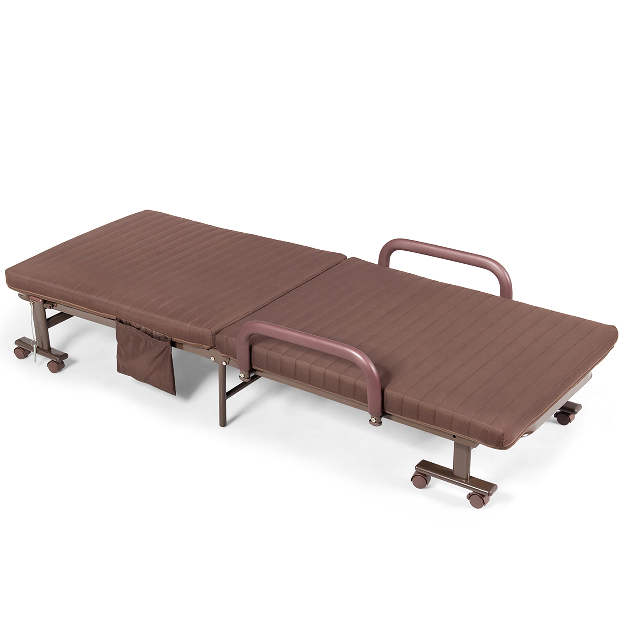 Giantex Single Steel Folding Guest Bed with Mattress and Storage Bag, Brown