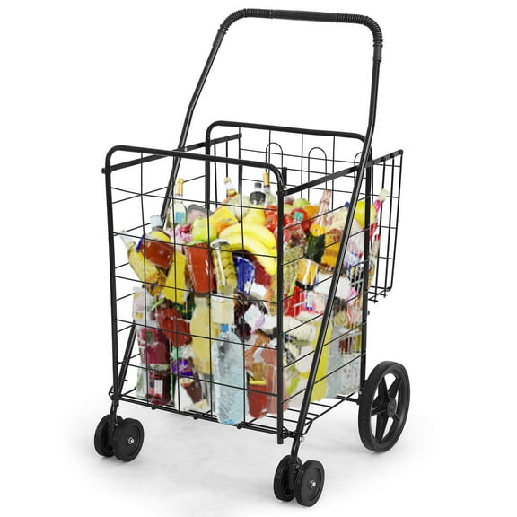 Giantex Folding Shopping Cart with Non-Slip Handle 25" x 24.5" x 39.5" Metal, Black
