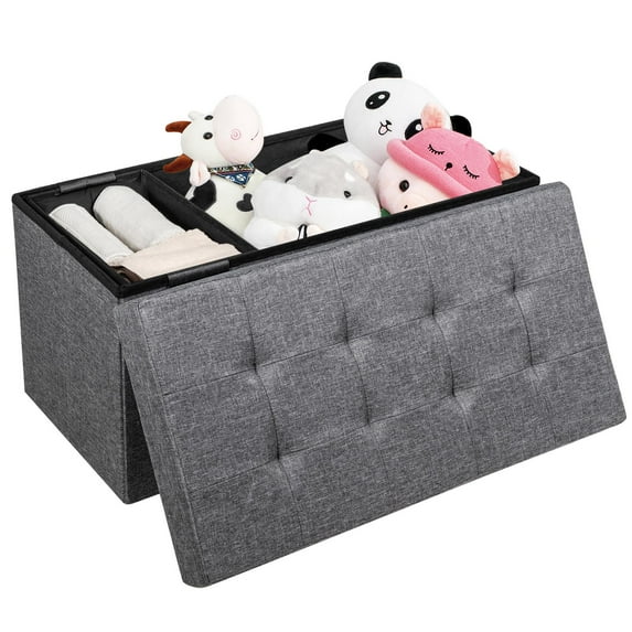 Giantex Folding Storage Ottoman Bench, Fabric Footrest w/ Removable Storage Bins & Padded Seat, Toy Storage Organizer Chest Box, Grey