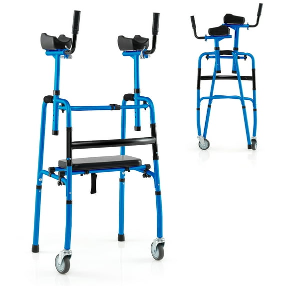 Giantex Folding Walker, 450 Lbs Foldable Standard Walker, Lightweight Walking Mobility Aid for Seniors, Handicap, Disabled, Navy