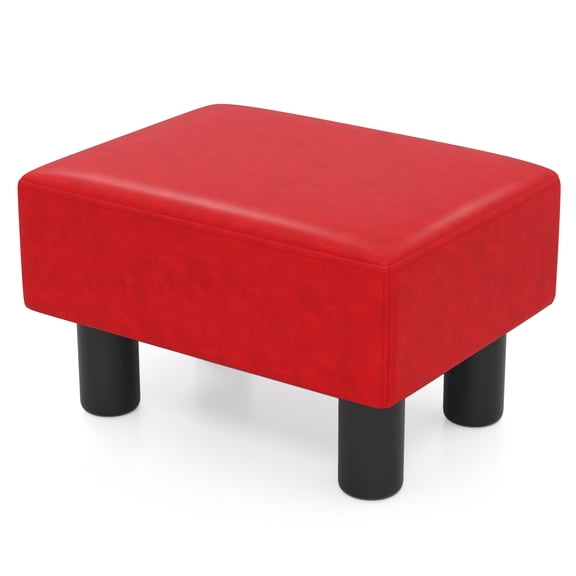 Giantex Foot Stool Ottoman, PU Leather Footrest, Padded Rectangle Footstool, Small Sofa Step Stool, Red