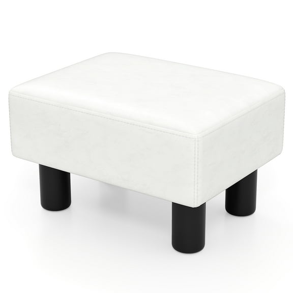 Giantex Foot Stool Ottoman, PU Leather Footrest, Padded Rectangle Footstool, Small Sofa Step Stool, White